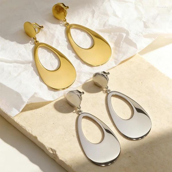 Backs Earrings Simple Stainless Steel Teardrop Ear Clips 18 Gold-Plated Hypoallergenic Smooth Non-Piercing Clip On For Women