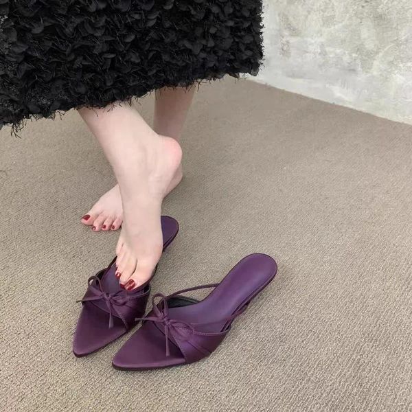 Slippers Bow Pointed Toe Open Slim Heel Flip-Flops — compare prices at CompareOffers