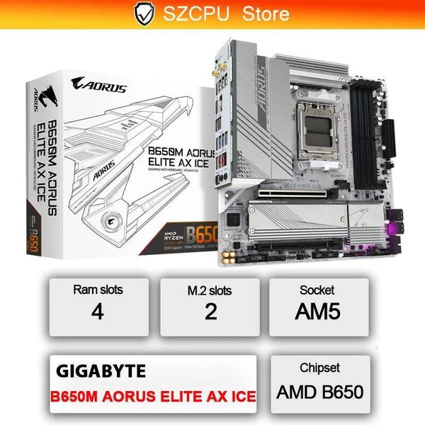 GIGABYTE New B650M AORUS ELITE AX ICE Micro-ATX AMD B650 DDR5 192GB DDR5 8000 OC MHz M2 Wi-Fi 6E Socket AM5 Motherboard