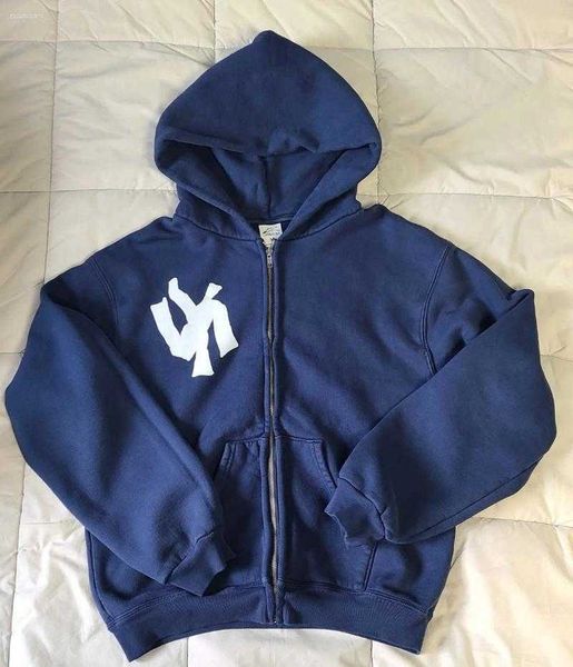 Hoodies Men's Blue Letter Pattern Printed Hooded Sweatshirt Men And Women Trend Hip-Hop Casual Loose Zipper