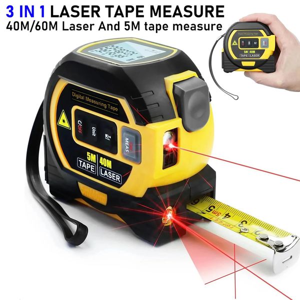 Laser Tape Measure Meter Building Measurement Device 3in1 Laser Rangefinder 5M Tape 60M Laser Measure with LCD Digital display 260617