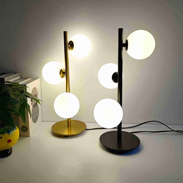 Lamp Contemporary Desk Iron Finish Charming Nordic Inspired Bedside Lighting with Milky White Translucent Glass ball Decorative lighting fixtures S260618