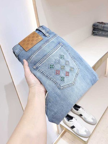 Men's Jeans Designer 2026 New Summer Mens Light Blue Stretch Thin Slim Fit Straight-Leg Casual Jeans P8XL