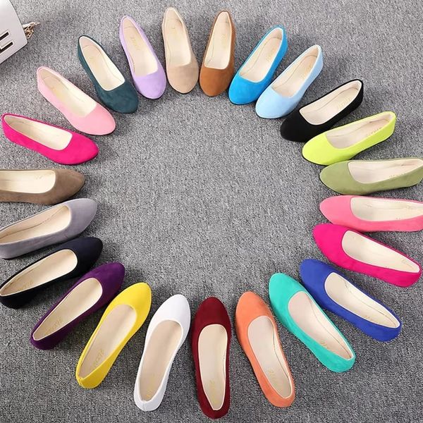 Woman's Flats Casual Round Toe Cute Flats Flock Mocasines Ballerina Church Flats Female Suede Elegant Soft Sole Mom Shoes