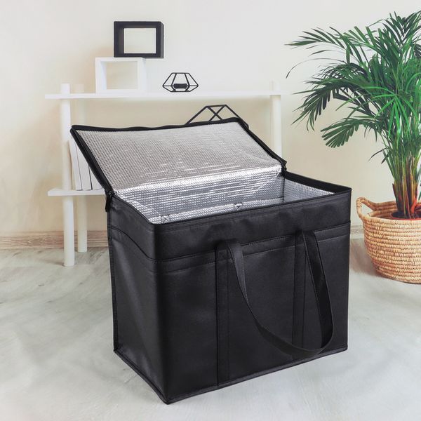 Large Capacity Non-Woven Foldable Cooler Bag Dual Heat Cold Retention, Portable For Outdoor Picnic, Coordinate With Outdoor Rug, LED Lights Food Storage Containers