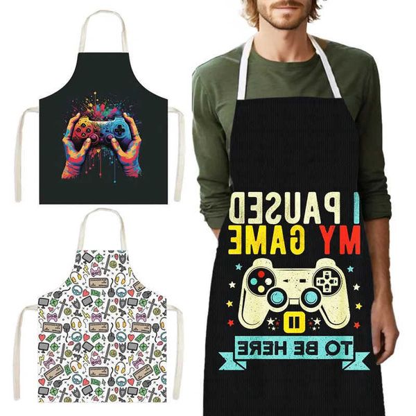Paused L My Game To Be Here Print Cooking Apron Video Game Fans Household Cleaning Clothing Gamepad Pinafore Chef Kitchen Aprons D260618