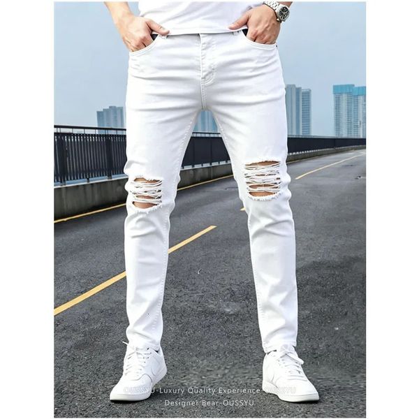 2026 Summer Mens White Hole Skinny Jeans Stretch — compare prices at CompareOffers
