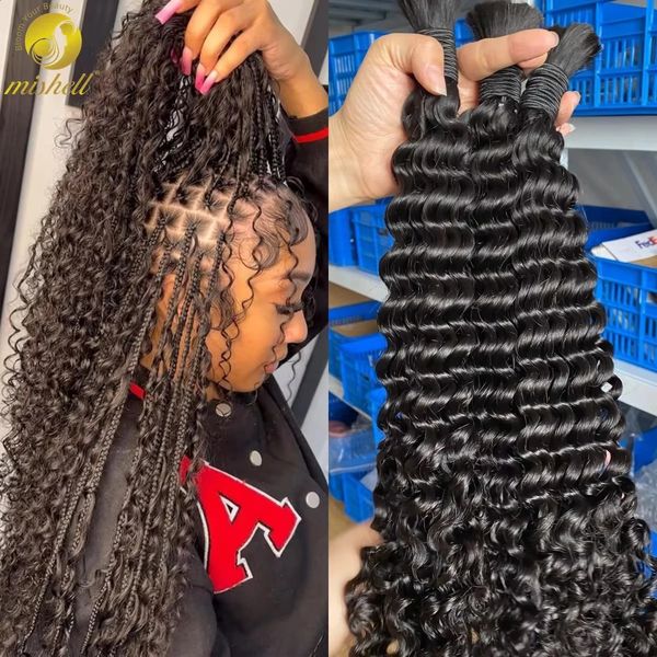 Natural Human Braiding Hair 26 28 Inch Deep Water Wave Bulk Human Hair for Boho Braids No Weft 16A Curly Hair Extensions 260617