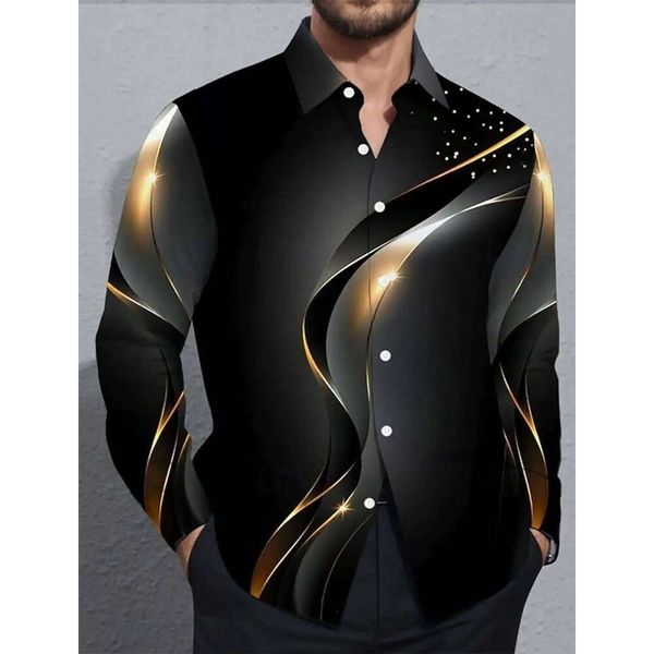 Men's Geometric Gradient Waves Button Up Casual Long Sleeve Fashion Streetwear Summer 3D Print Collared Shirt