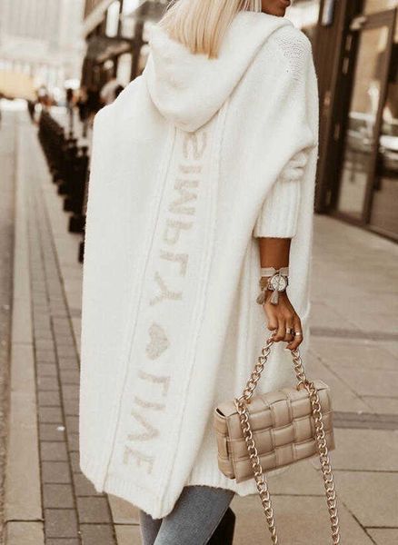 Sweaters Women's Letter Heart Longline Hooded Cardigan Knit Sweater Women Spring Autumn Winter Maxi Soft Loose Coat Long Knitted Jacket Cardigan 230907 L26
