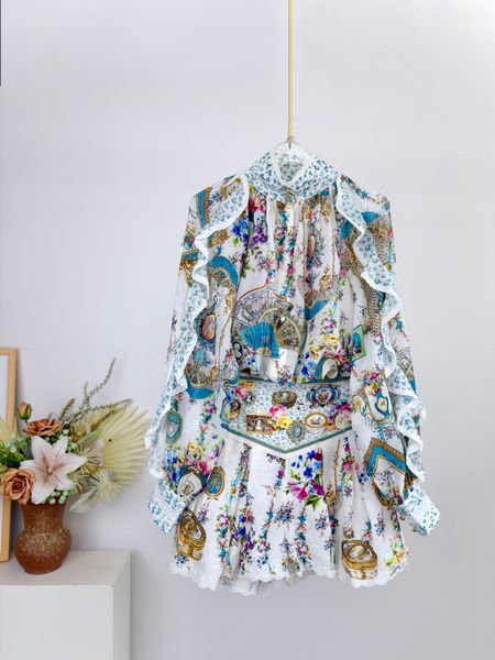 Layered lace ruffle casual shirt shorts two-piece set