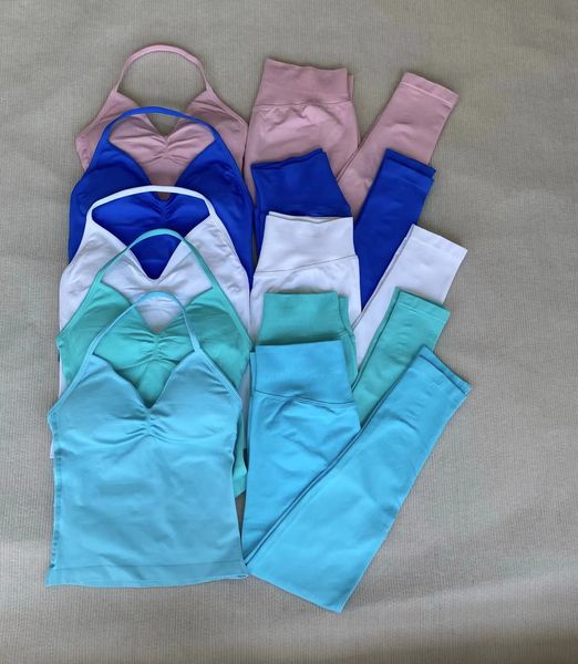 2026 Gym Clothe Set Womens Impact Longline Strappy Top Vest And Padded High Waist Scrunch Seamless Yoga workout set Leggings Fitness Clothes Workout Sets Suit A 33