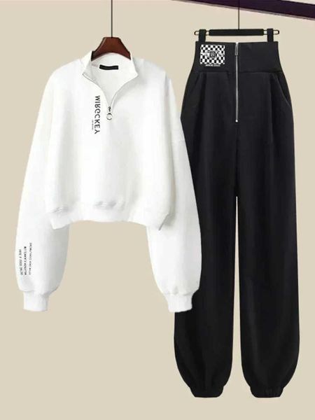 casual Womens sportswear for spring and autumn fashionable zipper high waisted jogging sports pants womens running 2piece set L26