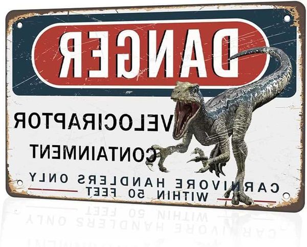 Tin Sign Danger Velociraptor Dazouxu Containment Metal ASpictureSHOW-hai16-aluminum L260621