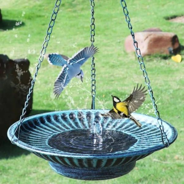 12.3" Hanging Bird Bath with Solar Fountain Bird Bath Bubbler Birdbath Fountain for Garden Patio Decor