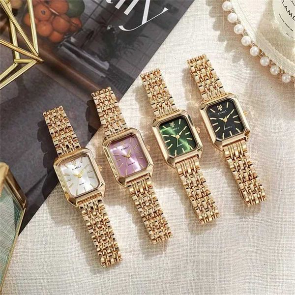 2025 Fashion Womens Quartz Watch Simple Square Silver Gold Plated Womens Watch Corporate Alloy Folding Clock Holiday GiftT260622