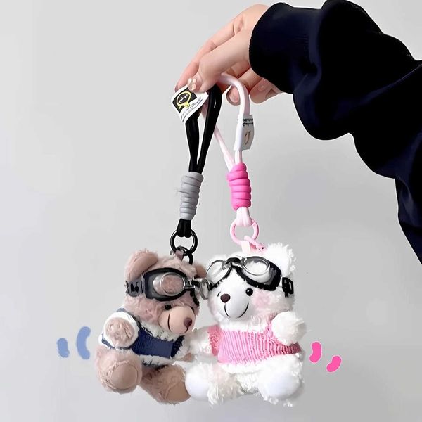 Cartoon Cute Small Bear Keychain Plush Brown Bear with Lovely Glasses Fashionable Bag Pendant Couple Keyring L26