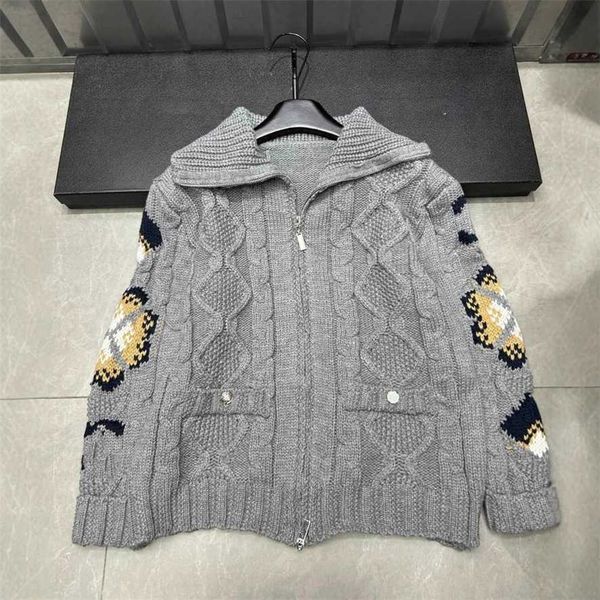 Designer's high-quality clothing 25th Autumn New Diamond Knit Long Sleeve Double Zipper Cardigan Loose Versatile Womens Top2J9F