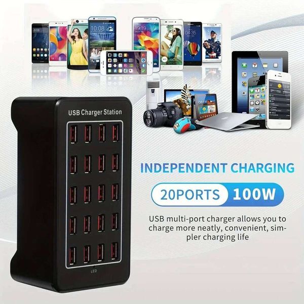 15/20 Ports 100W Smart USB Charger Desktop Hub Multi-Port Charging Station for Samsung/iPhone/iPad/Tab