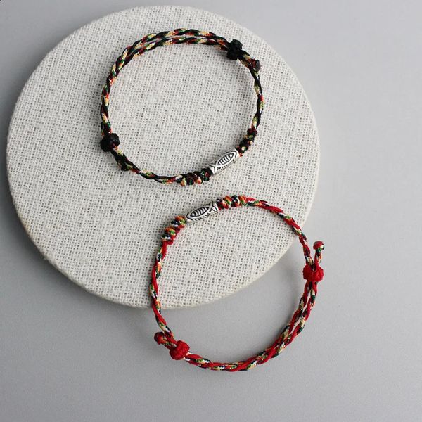 La Monada 14-26cm Black 925 Sterling Silver Rope Bracelets Red Five Colour Thread Line String Fish Bracelets For Women Girls