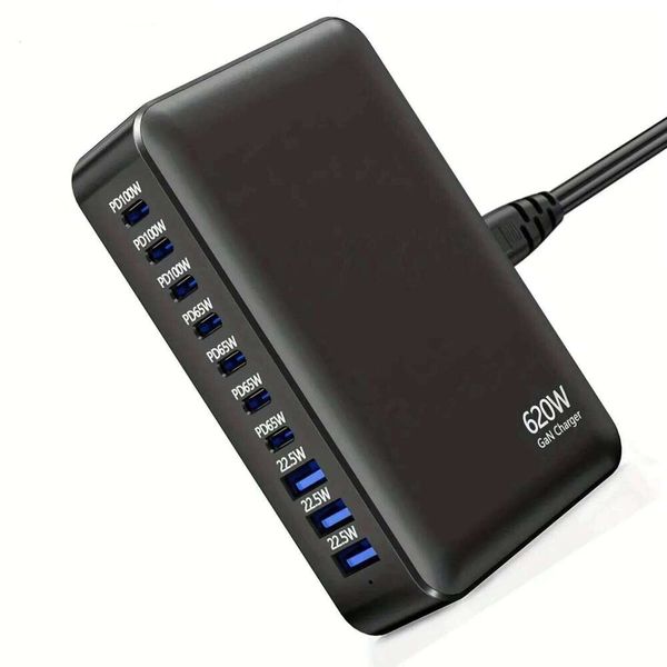 620W GaN Multi-Port 3A+7C Fast Charger 10 ports multiple charging Station for iphone, MacBook,Samsung,