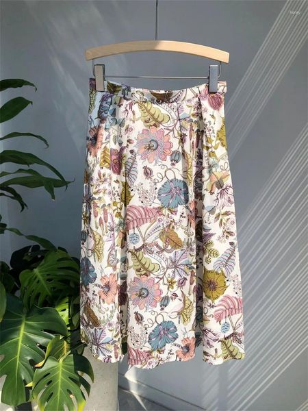Skirts Floral Printed Women A-Line Skirt Side Invisible Zipper Lady Cotton Midi Jupe Spring Summer 2026