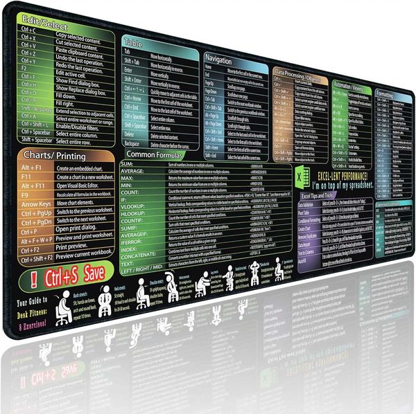 Excel Cheat Sheet Mouse padExtra Large Office Keyboard Shortcuts MousepadOffice Desk Accessories Desk pad Computer L26