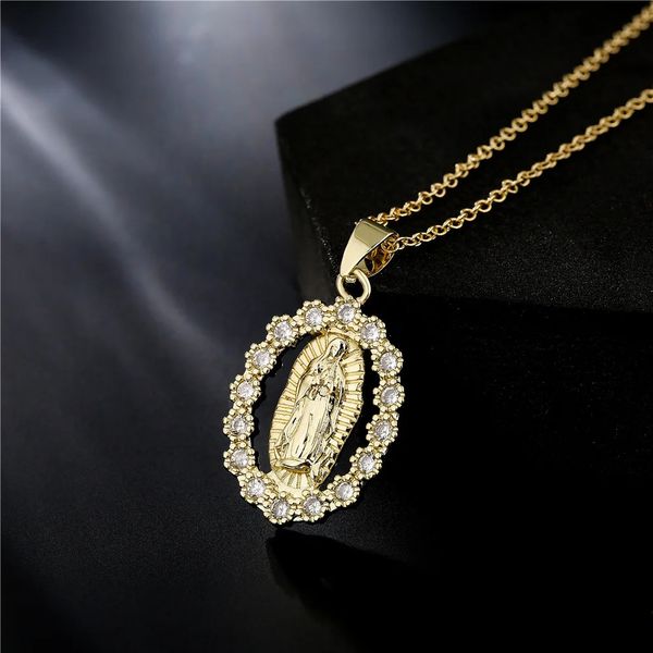 Good Quality Virgin Mary Womenmen Necklaces Gold Colour Stainless Steel Virgin Mary Pendant With CZ StoneElegant Jewellery Gift