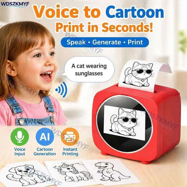 New Ai Voice Command Thermal Inkless Printing 203DPI 1300mAh for Creative Drawing Part Kids Photo Printer