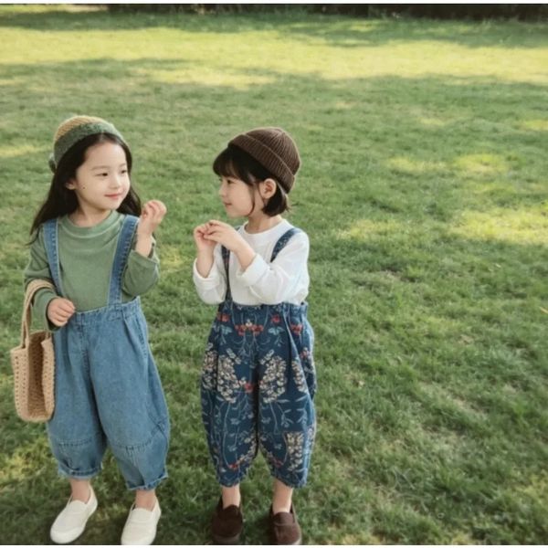 2026 Autumn Kids Denim Overalls Colorful Suspender Long Pants for Boys Girls Lightweight Comfortable Ideal for Park Play 260622