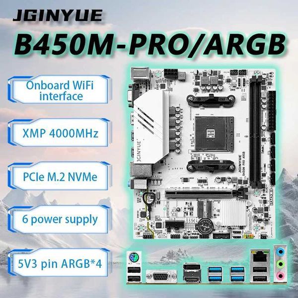 JGINYUE B450 AM4 Motherboard M-ATX supports AMD Ryzen2000-5000 series CPU EXPO DDR4 RAM Desktop PC B450M PRO ARGB L26