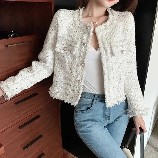 Jackets Womens Arrival Short Twd Coat Women O-neck Single-breasted Tassel Slim Plaid Twd Jacket Outwear Women S260623