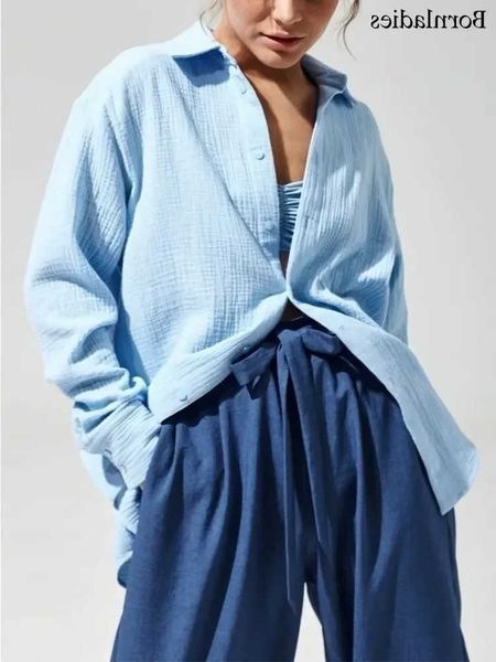 Bornladies 2025 Women's Spring Summer 100 Cotton Shirts Office Lady Fashionable Solid Lady Long Sve Loose Tops Crepe Shirts L26