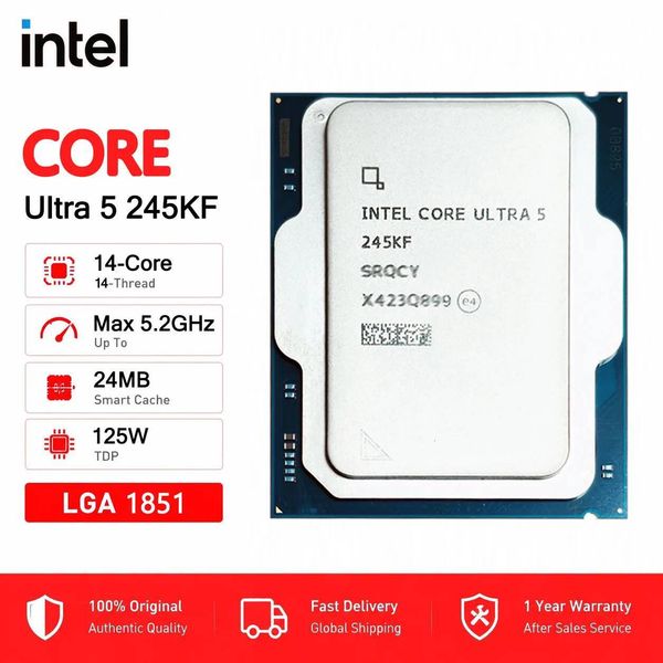 Core Ultra 5 245KF Intel Ultra 5 245KF CPU processor 36GHz 14 cores 14 threads LGA 1851 New but without Cooler