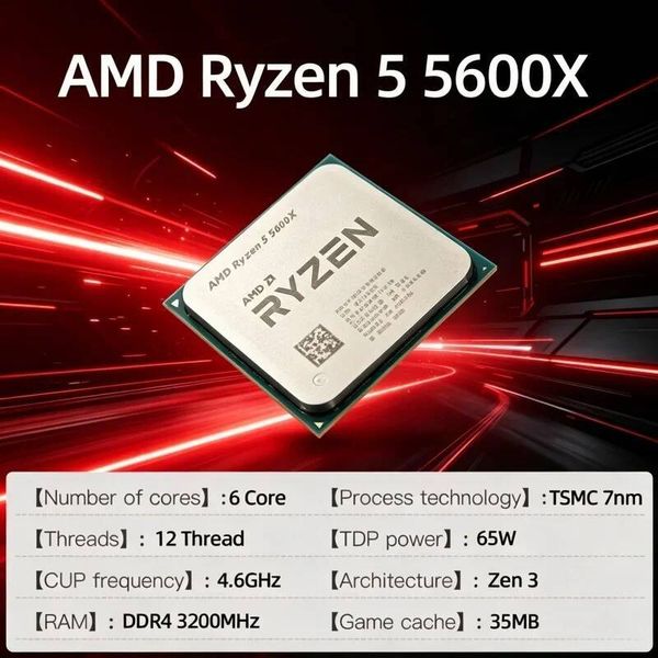 Top-Performance Socket AM4 Without Package Unlocked AMD Gaming Desktop CPU Ryzen 5 5600X R5 5600X 6-Core 12-Thread 46GHz