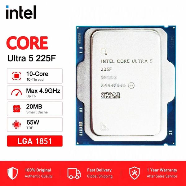 CPU processor Ultra 5 225F Intel Core Ultra 5 225F 27GHz 10 cores 10 threads LGA 1851 New but without Cooler