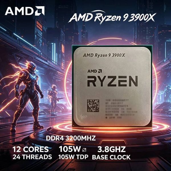 AMD Ryzen 9 3900X Gaming Desktop CPU 12-Core 24-Thread 38GHz Base Frequency High Speed Performance Processor