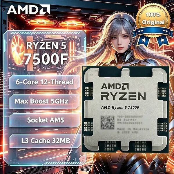 AMD Ryzen 5 7500F 37GHz 6-Core 12-Thread L332M Processor 65W R5 7500F Socket AM5 5NM DDR5 New but without cooler