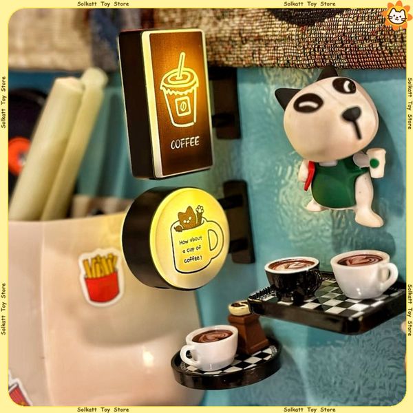 Coffee Shop Carton Lazy Cat Fridge Magnets Chessboard Tray Miniature Bread Latte Cup Home Decoration Light Sign Simulation Gifts 260622