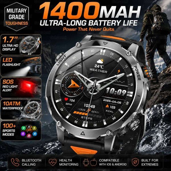 2026 TANK New 1400mAh GPS Smart Watch Men 1.7" AMOLED Screen 10ATM Waterproof Clock SOS Call Flashlight Smartwatch IOS 26L0624