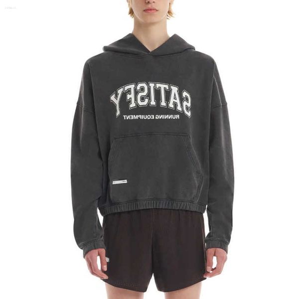 Sweaters Men's SATISFY Mts SoftCell Retro Wash Do Old Letter Print Jogging Hooded Sweater L26623