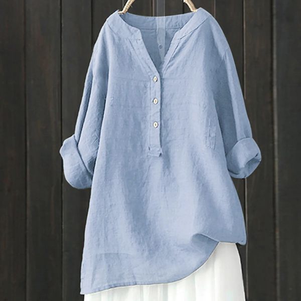 Plus Size 5XL Vintage Cotton Linen Shirts And Blouses Autumn Casual Loose Shirt Women Long Sleeved Oversize Blouse Tunic Tops