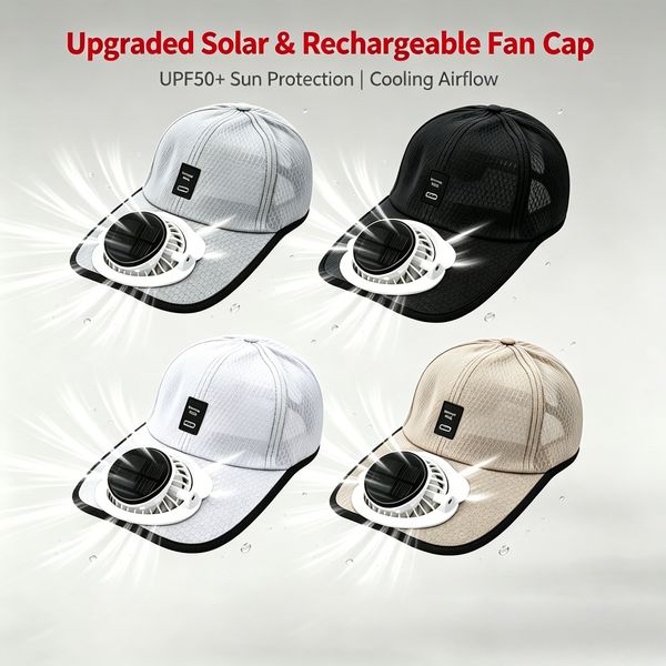 Solar-powered rechargeable fan hat, breathable fishing sun net hat for adults, men's and women's summer outdoor sun protection baseball cap.