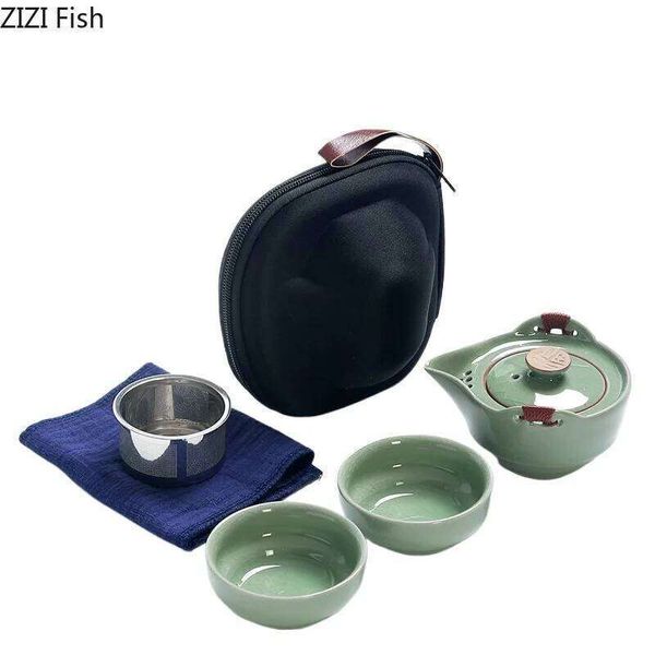 Household Teapot Cup Portable Outdoor Kungfu Tea Set One Pot Two Cups Chinese Teas Ceremony Accessories Business Gift W260625