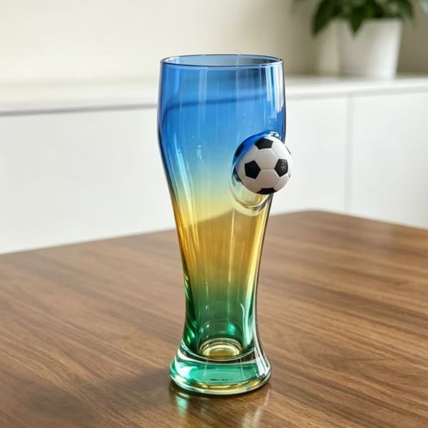 13.5oz Soccer Ball Beer Glass Football Theme Pilsner Glass Cup Creative Drinking Glass For Beer Juice Cocktail Home Bar Party Gift