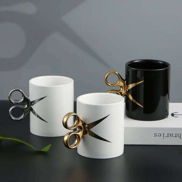 Creative Scissor Handle Shaped Ceramic Home Breakfast Cup New and Unique Mug Office Drinking Water Coffee Cups Kitchen 26L0626