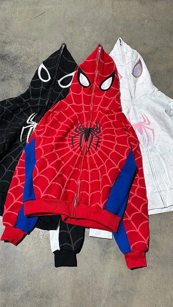 Spider Print Hoodies with Zipper Long Sleeve