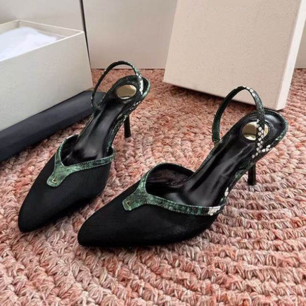 Ladies Sophisticated Folie Slingback Pumps Mesh Python Stylish Pointed Toe Desi…