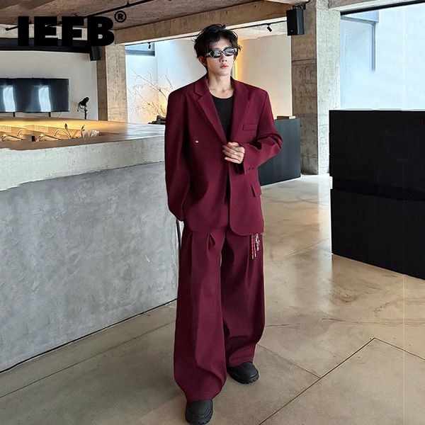 IEFB Autumn Korean Style Men Two-piece Single Breasted Casual Shoulder Pad Blazer Straight Suit Pants Cool Loose Male Set 9W4012 260626BJ