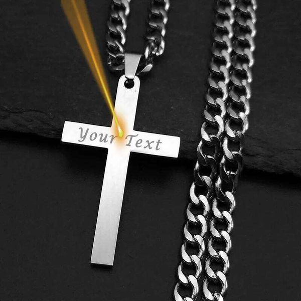 Customized Text Christian Hip Hop Jesus Cross Necklace Personalized Stainless Steel Jewelry Women Men Religious Collier Croix